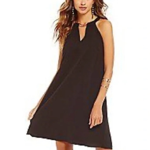 Gianni Bini HOLIDAY Dress Womens Size XS Black COCKTAIL Dress Gold Accent Flowy - Picture 1 of 10